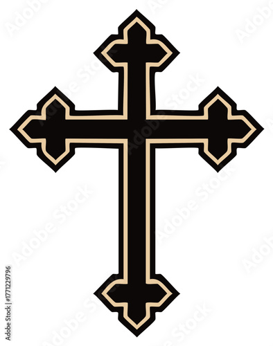 Ornate Black Cross Symbol with Gold Trim