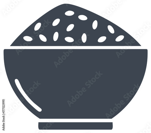 Rice Bowl Illustration, Filled with Cooked Rice Grains, Grain Bowl Icon, Prepared Food in Bowl