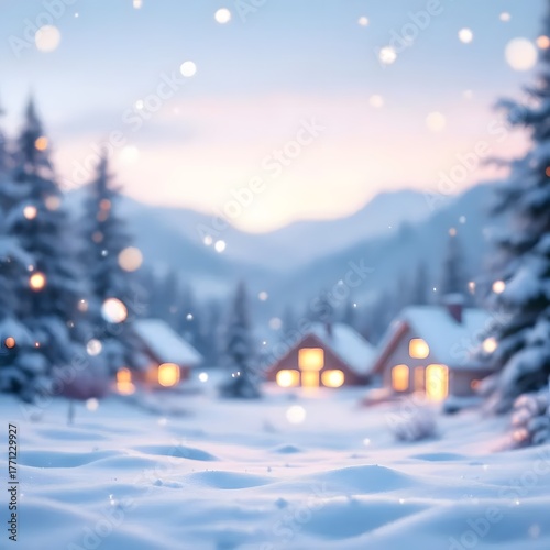 겨울 설산 마을 야경 풍경