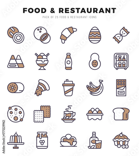 Set of Food and Restaurant Icons Two Color icons collection.