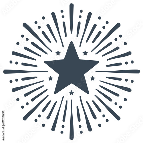 Hand drawn star burst with radiating rays and small sparks a symbol of success and celebration