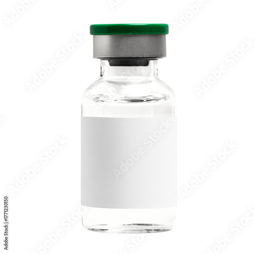 Png injection vial glass bottle with white label mockup