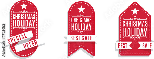 3 Red Vintage Christmas Sale Stickers Collection — Transparent Background, Christmas promotions, online stores, product packaging, posters, flyers, and social media campaigns