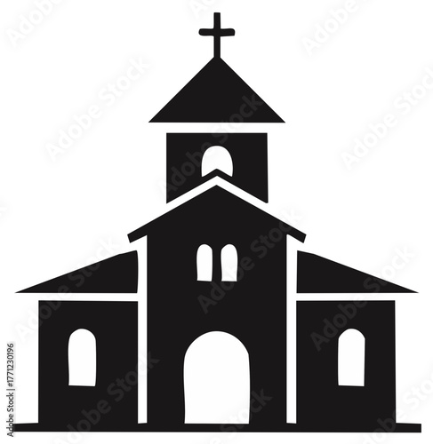 Christian church building silhouette with a cross on the steeple vector icon