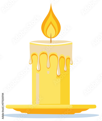 Cartoon Candle with Dripping Wax Bright Flame Yellow Wax Light Glowing Warmth Illustration