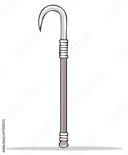 Cartoon Shepherds Crook Staff With Metal Hook and Handle Traditional Herding Tool