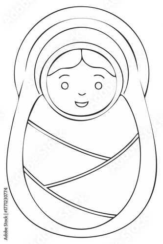 Joyful Baby Jesus in Swaddling Clothes Outline Christmas Nativity Coloring Page Simple Cartoon Art