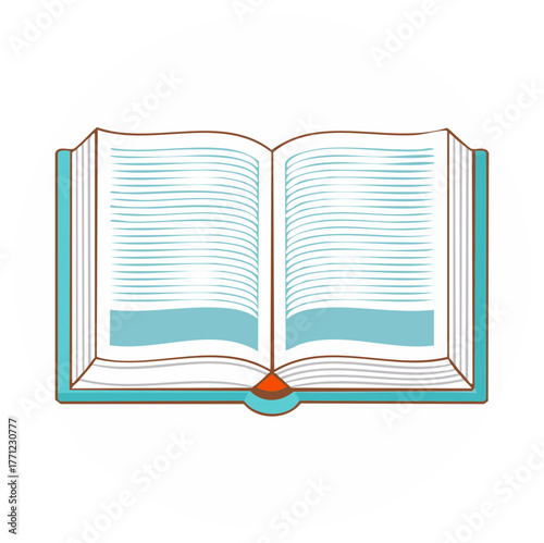 Open book with blue and white pages and turquoise cover