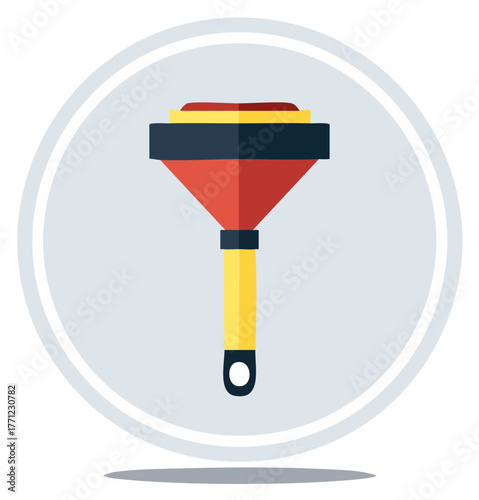 Vibrant Kitchen Funnel Icon with Red, Black and Yellow Coloration in Vector Illustration