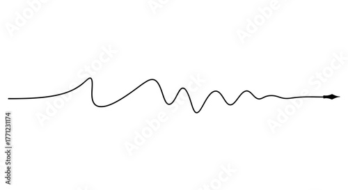 Abstract sound waveform graphic representing audio signal dynamics and frequency variation isolated on white background