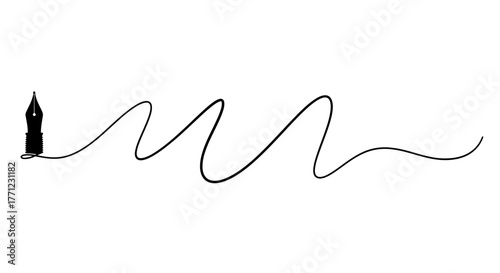 Silhouetted figure trails a wavy line across white space minimalist concept art isolated on white background