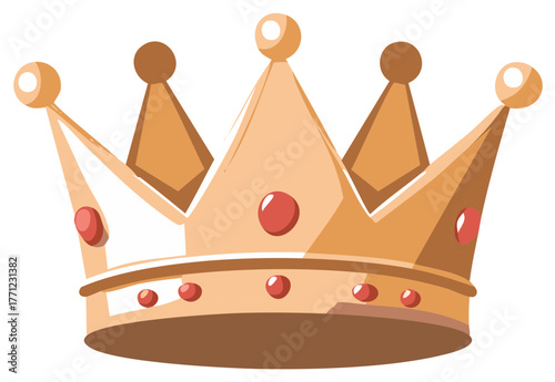 Simple cartoon illustration of a royal gold crown with red jewels and gems