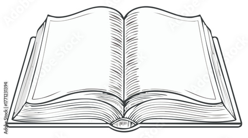 Open book sketch. Line art of an open book with blank pages for reading
