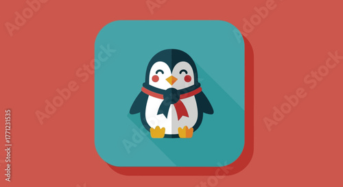 Cute cartoon penguin character with scarf and bow tie icon for digital use isolated on white background