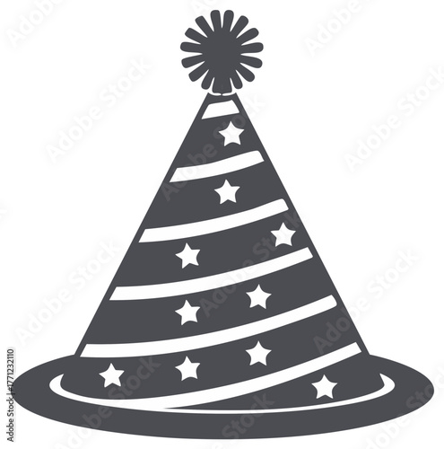 Festive conical party hat with stars and pom pom celebration accessory