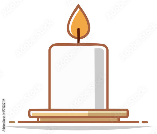 Minimalist Candle Illustration with Burning Flame on a Decorative Holder