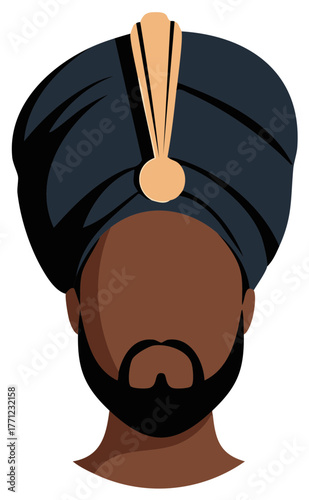 Vector Illustration of a Faceless Man with a Beard Wearing a Traditional Turban