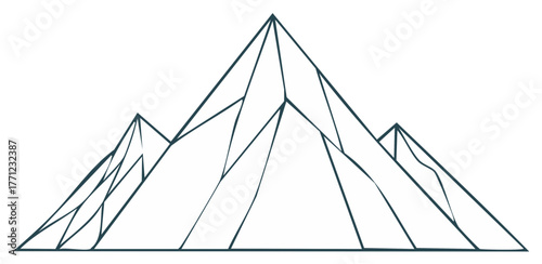 Modern Line Art of Mountain Range Peaks Illustration