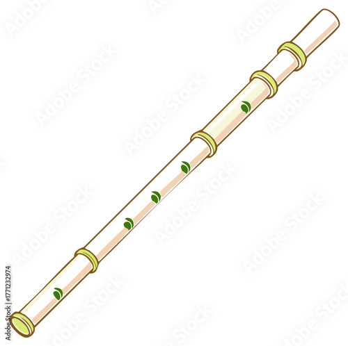Traditional bamboo flute musical instrument vector illustration with green details