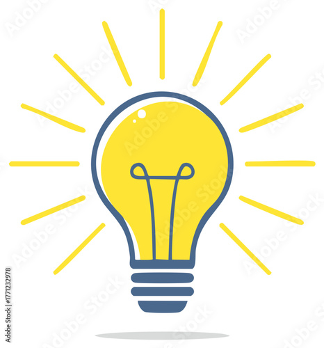 Stylized Light Bulb Radiating Rays of Inspiration for Creative Ideas and Solutions