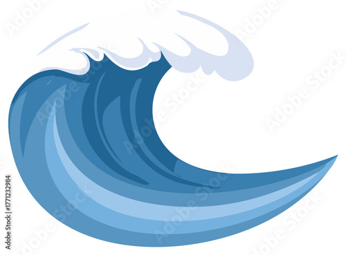 Stylized Blue Ocean Wave Crashing with White Foam Illustration