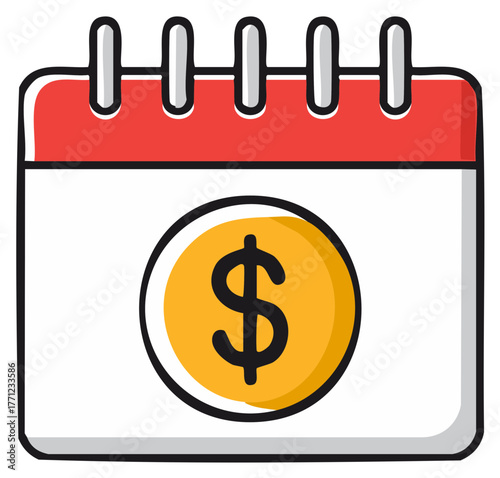 Payday calendar icon with a dollar sign. Financial planning, budget, and payment deadline concept.