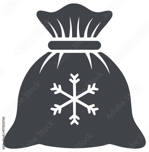 Christmas gift sack with snowflake icon solid glyph illustration for winter holidays