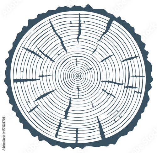Illustration of a tree slice showing growth rings and cracks