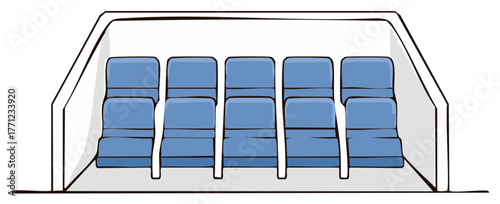 Row of blue seats in a waiting area, illustration
