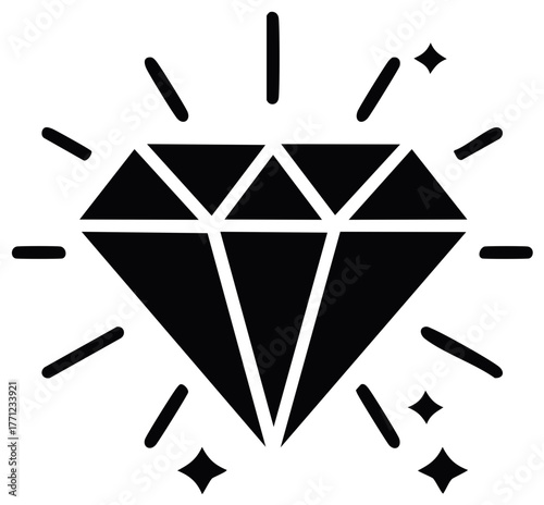 Shiny diamond icon with sparkle effects, brilliant gemstone flat vector illustration