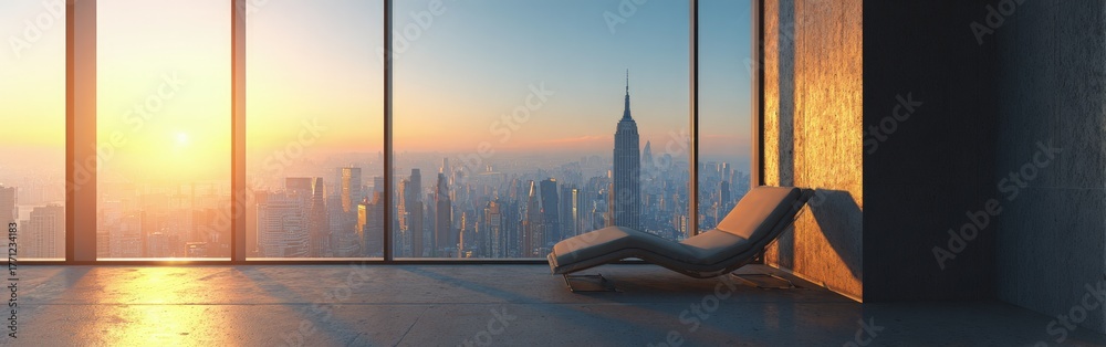 Fototapeta premium City Skyline Sunrise View From Highrise Apartment