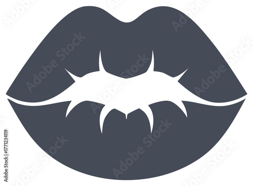Vector graphic of a mouth with a crown of thorns symbol of painful words or religious sacrifice