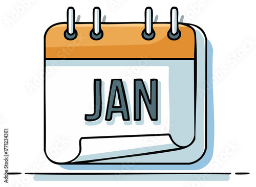 Cartoon calendar page showing the month of January with a flip-over effect