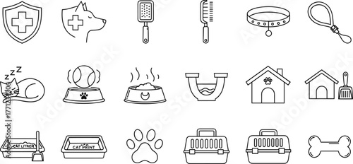 Mega Set of Pet Care and Veterinary Doodle Line Icons Vector Illustration