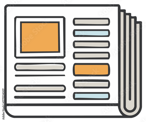 Illustrated open newspaper with information and details