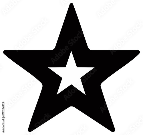 Bold Black Five-Pointed Star Icon with a Centered Bright White Star Shape