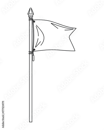 Outline Pennant Flag Illustration with Pole for Sport Event