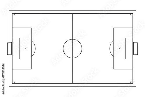 Soccer Field Line Art: Top View of Pitch with Goals and Center Circle