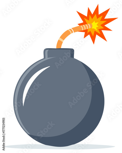 Classic cartoon bomb with a burning fuse about to explode vector