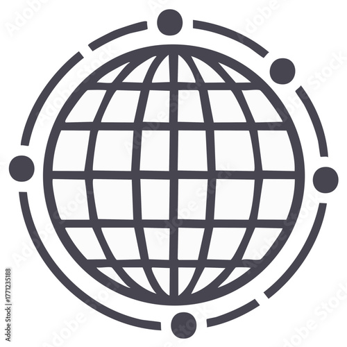 Illustration of Globe with Grid and Connected Points Representing Global Network Communication