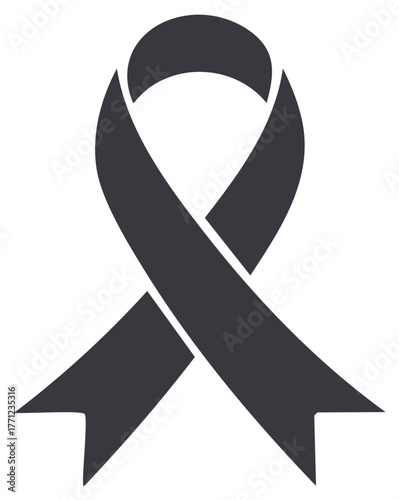 Simple black awareness ribbon icon representing mourning, remembrance, and solidarity for various causes