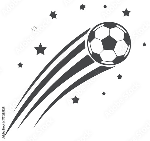 Vector illustration of a soccer ball flying like a shooting star with a dynamic speed trail