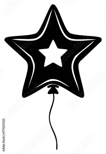 Black Star Shaped Balloon with Inner Star and String Silhouette Graphic Element