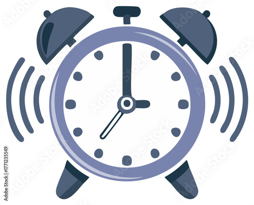 Ringing illustration of a classic alarm clock showing time with bells and ringer design.