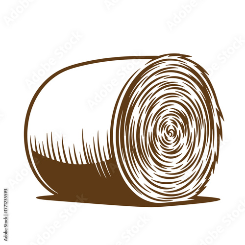 Brown vintage art illustration of a rolled hay bale depicting autumn harvest season