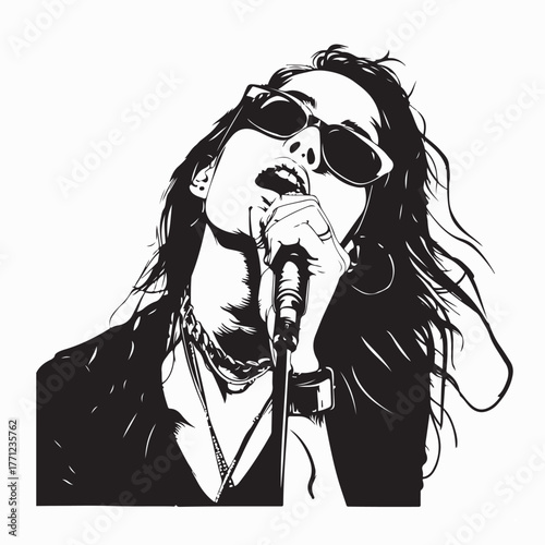 Female Vocalist Rock Performance Vector Illustration on white background