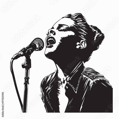 Female Vocalist Rock Performance Vector Illustration on white background