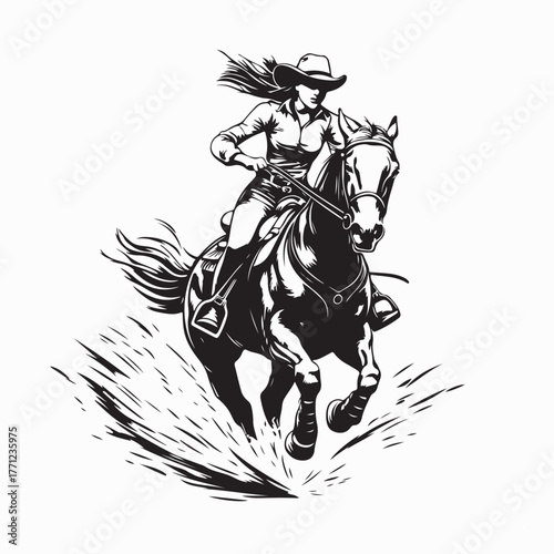 Female Western Rodeo Action Vector Illustration on white background