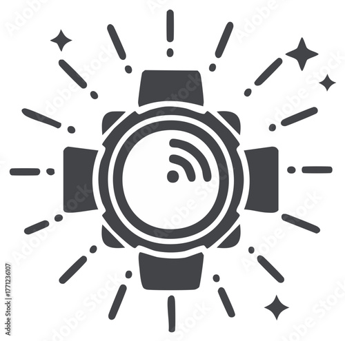 Connected Smart Gadget Icon with Signal and Starburst Effect for Mobile Network Applications