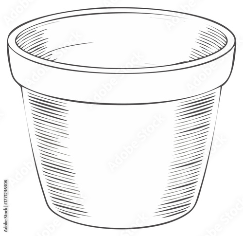 Sketch of a simple empty terracotta pot with hatching detail for gardening and planting